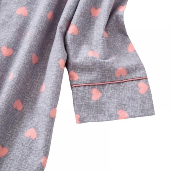 Long Sleeve Night Gown Pajama Dress with Pink Hearts perfect for Post Partum - Picture 9 of 11